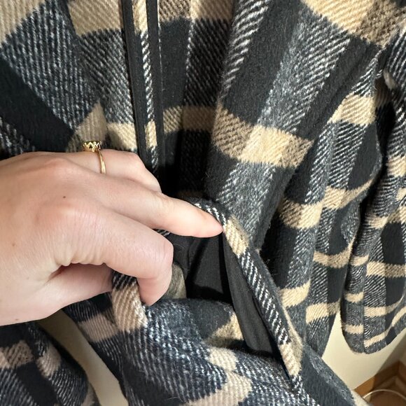 Joie Oversize Check Plaid Wool Blend Coat - Size Small Black Beige Tan Brown - Picture 6 of 6